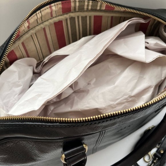 Floto Venezia Women Black Leather Boston Briefcase Attached Laptop Case w/ Strap - Picture 12 of 16